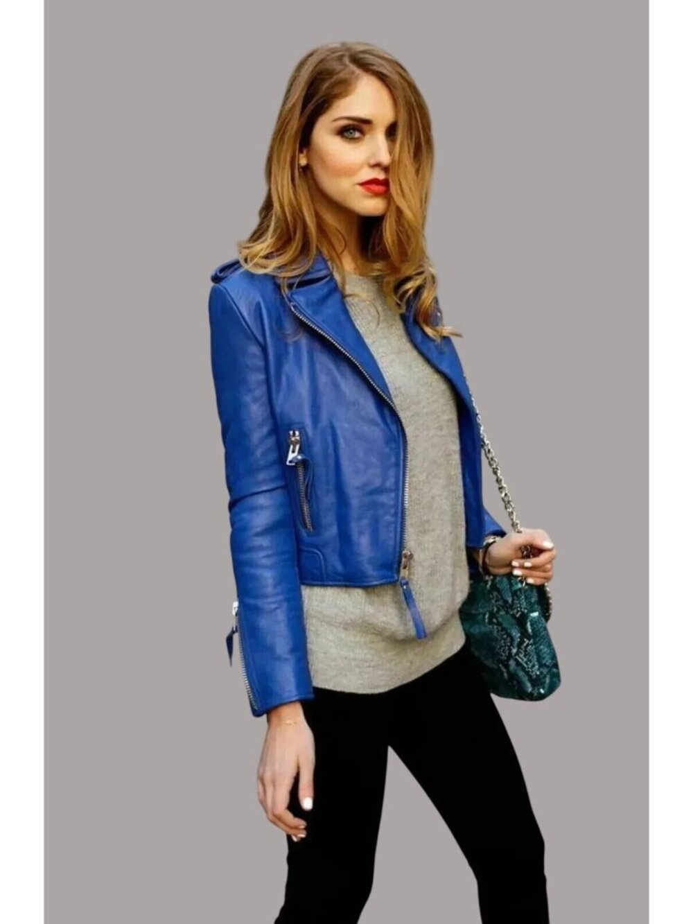 Doma Womens Blue Leather Moto Jacket XS With Zipper Details & Asymmetrical Front - Picture 4 of 15